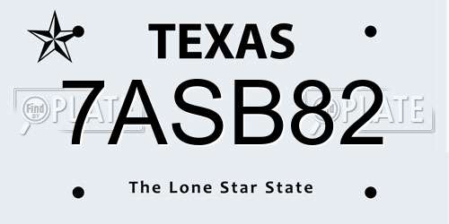 7ASB82 Texas License Plate
