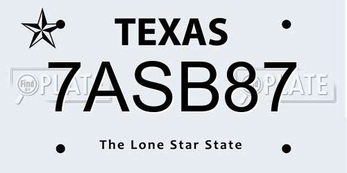 7ASB87 Texas License Plate