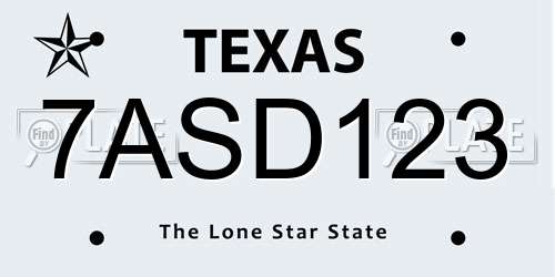7ASD123 Texas License Plate