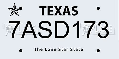 7ASD173 Texas License Plate