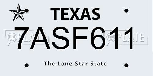 7ASF611 Texas License Plate