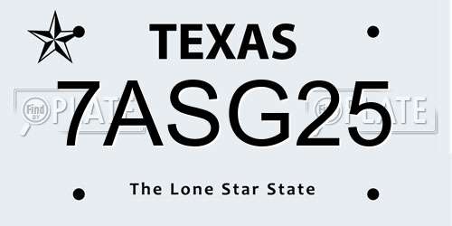7ASG25 Texas License Plate