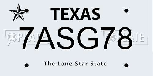 7ASG78 Texas License Plate