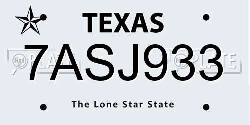 7ASJ933 Texas License Plate