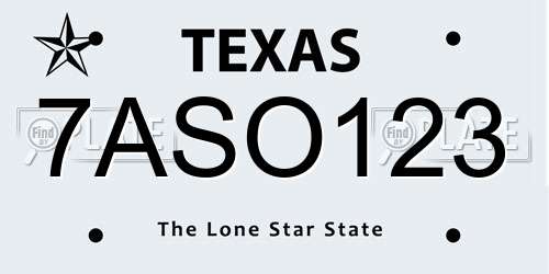 7ASO123 Texas License Plate