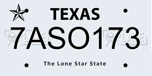7ASO173 Texas License Plate