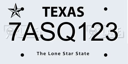 7ASQ123 Texas License Plate