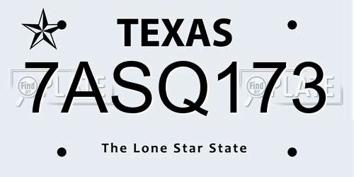 7ASQ173 Texas License Plate