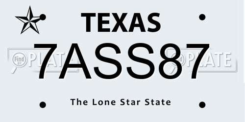7ASS87 Texas License Plate
