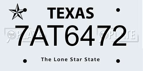 7AT6472 Texas License Plate