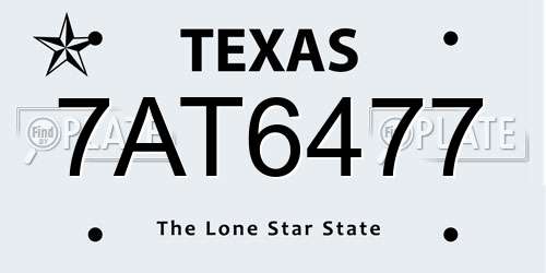 7AT6477 Texas License Plate