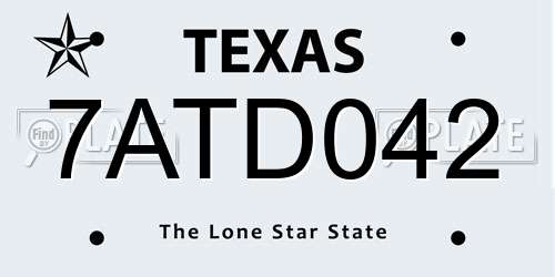 7ATD042 Texas License Plate