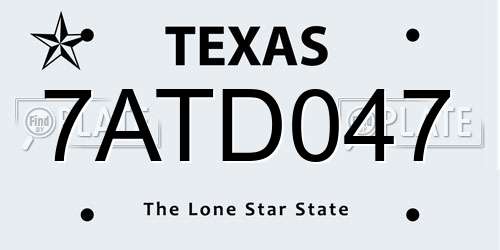 7ATD047 Texas License Plate