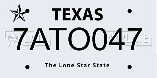 7ATO047 Texas License Plate