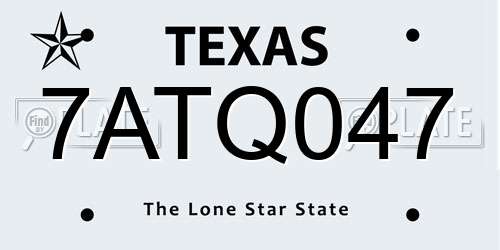 7ATQ047 Texas License Plate