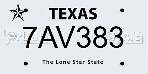 7AV383 Texas License Plate