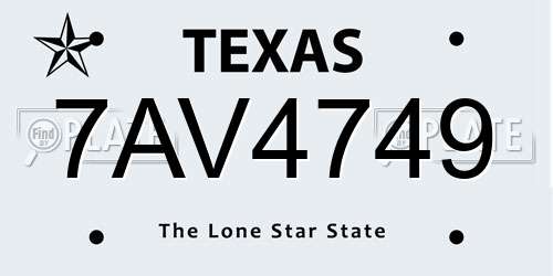7AV4749 Texas License Plate