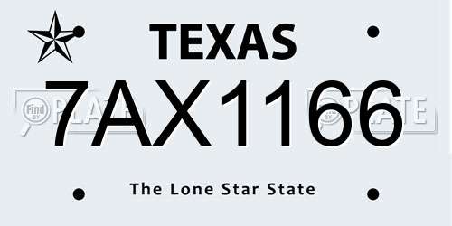 7AX1166 Texas License Plate