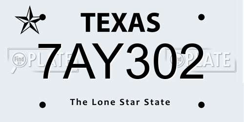 7AY302 Texas License Plate