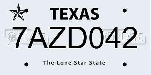 7AZD042 Texas License Plate