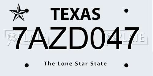 7AZD047 Texas License Plate
