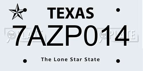 7AZP014 Texas License Plate