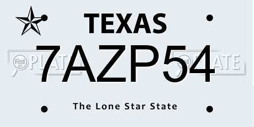 7AZP54 Texas License Plate