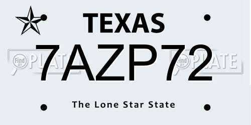 7AZP72 Texas License Plate
