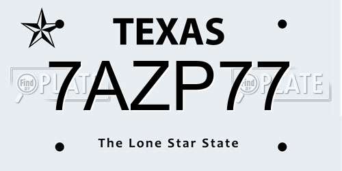 7AZP77 Texas License Plate