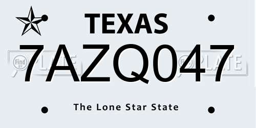 7AZQ047 Texas License Plate