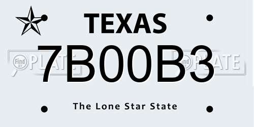 7B00B3 Texas License Plate