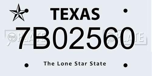 7B02560 Texas License Plate