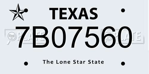 7B07560 Texas License Plate