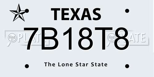 7B18T8 Texas License Plate