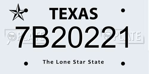 7B20221 Texas License Plate