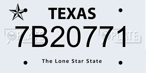 7B20771 Texas License Plate