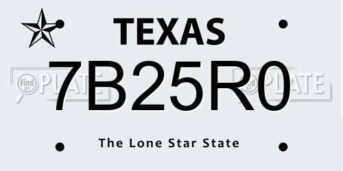 7B25R0 Texas License Plate
