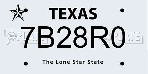 7B28R0 Texas License Plate