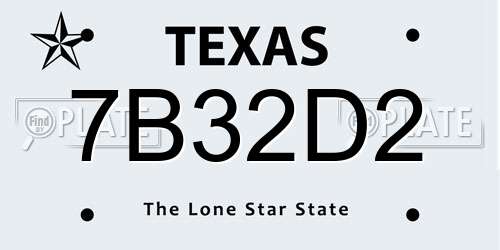 7B32D2 Texas License Plate