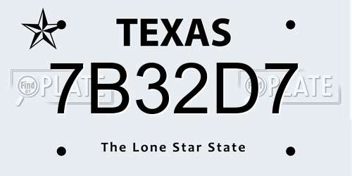 7B32D7 Texas License Plate