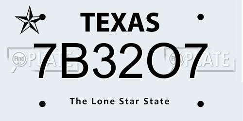 7B32O7 Texas License Plate
