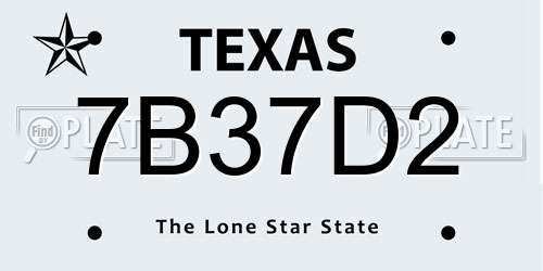 7B37D2 Texas License Plate