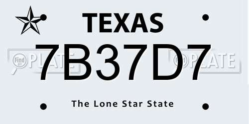 7B37D7 Texas License Plate