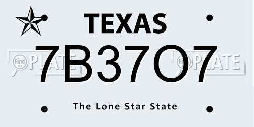 7B37O7 Texas License Plate