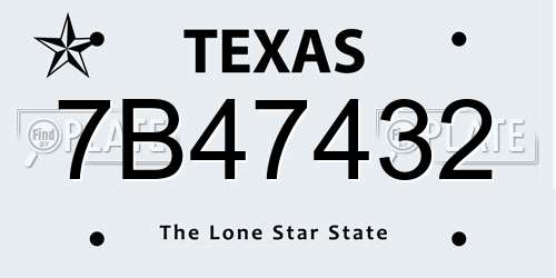 7B47432 Texas License Plate