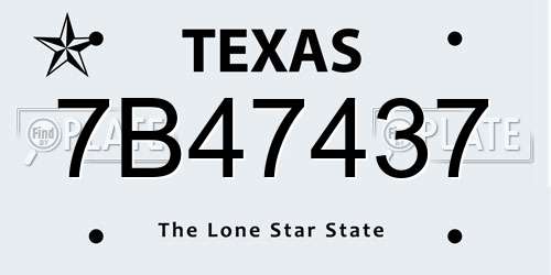 7B47437 Texas License Plate
