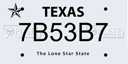 7B53B7 Texas License Plate