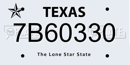 7B60330 Texas License Plate