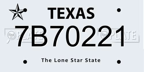 7B70221 Texas License Plate