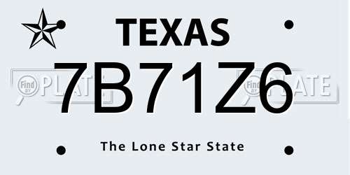 7B71Z6 Texas License Plate